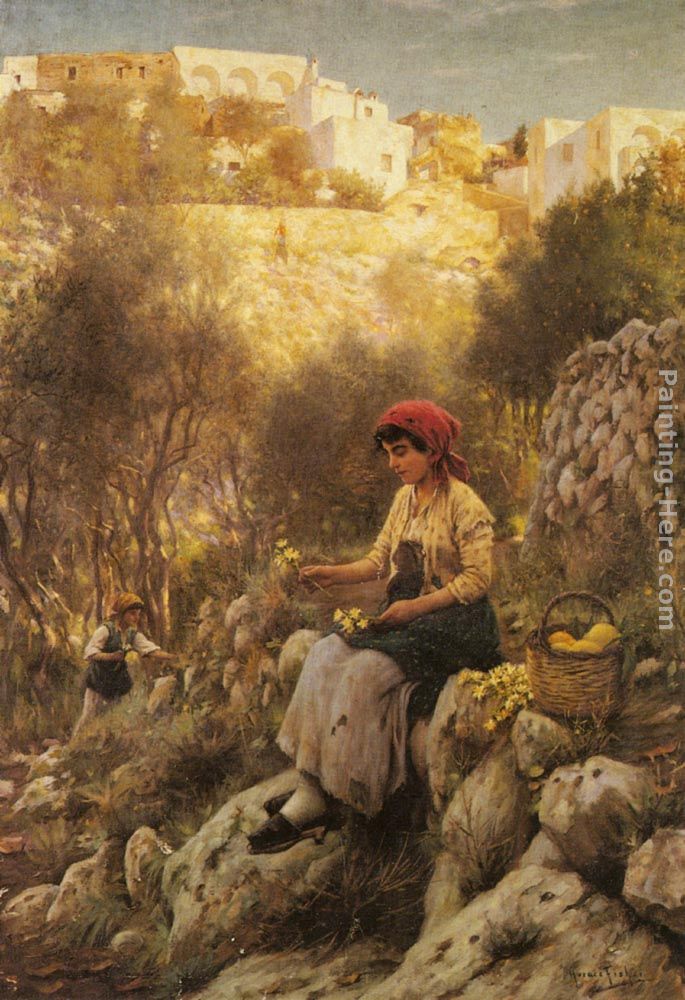 Young Girls Picking Flowers painting - Horace Fisher Young Girls Picking Flowers art painting